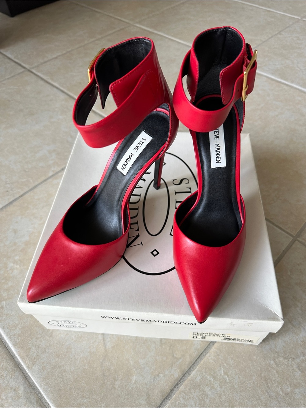 Steve Madden Red Pointed Ankle-Strap Stiletto Pump